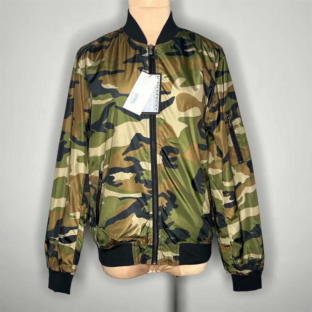 Spire by Galaxy Bomber Jacket Small Mens Camo Full Zip Green Waterproof Outdoor